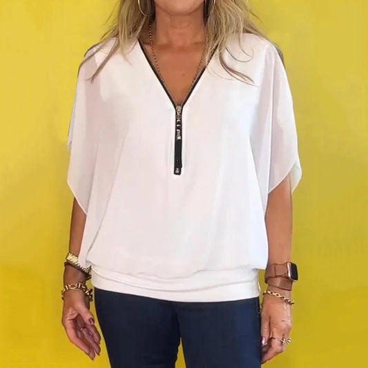 🔥Vendita calda estiva - 49% di sconto🌷Top casual da donna con collo a zip in chiffon